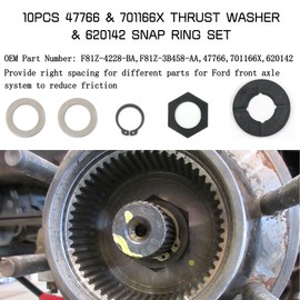 Sporthfish Thrust Washer Snap Ring Kit Compatible with Ford Super Duty F250 F350 Excursion 98-04 Dana 50 60 Front Axle with Leaf Spring Front Suspension 701166X 47766 620142, 10PCS