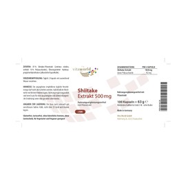 Vita World Shiitake Extract 500 mg 100 Capsules Apothecary Manufacture Vegan