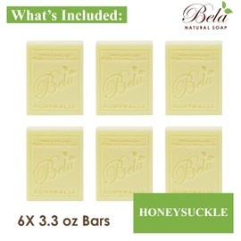 Bela, Honeysuckle, Natural Ingredient Soap Bars, Triple-French Milled Moisturizing Natural Soap Bars Sulfate Free (93g) 3.3 oz each - 6 Pack