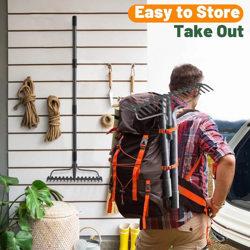 Nicecho DOUBLE SIDES Rake 17 tines with 49" long Garden