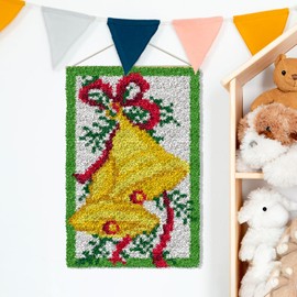 YP Latch Hook Kits for Kids and Adults Beginners Christmas DIY Rug Making Kit for Home Decoration Festival Gifts Crocheting Crafts Carpet,14" X 10"(Christmas Bells)