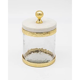 Godinger Canister Storage Container, Glass Storage Canister, Marble with Gold Band - 4x4