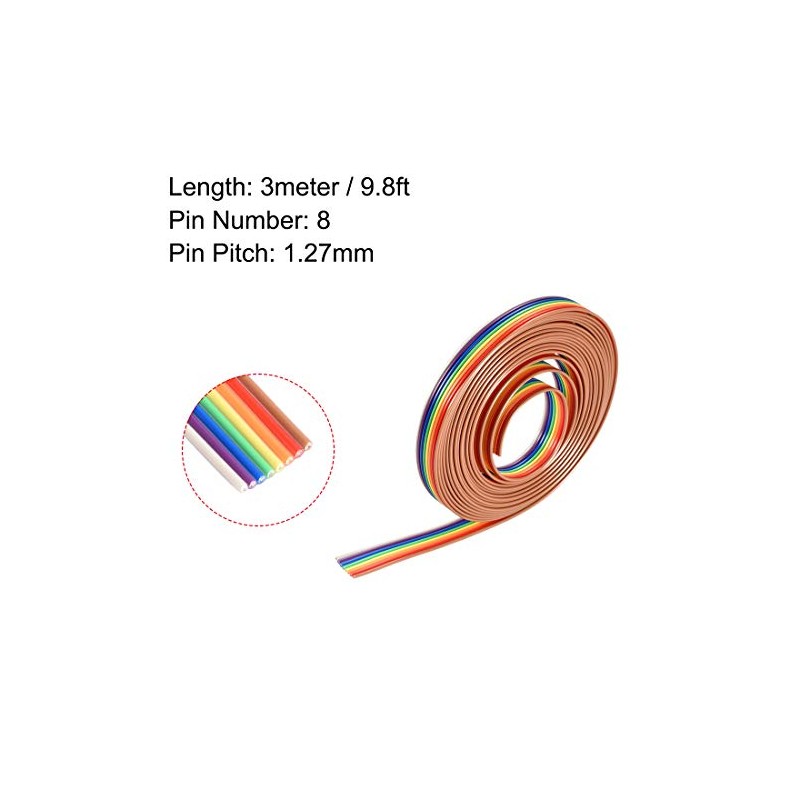 uxcell IDC Rainbow Wire Flat Ribbon Cable 8P 1.27mm Pitch