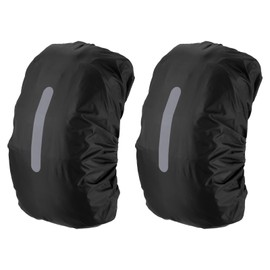 PATIKIL 40-50L Waterproof Backpack Rain Cover, 2 Pack Non-Slip Backpack Cover with Vertical Reflective Strap Stay Dry for Hiking, Camping, Hunting, M, Black