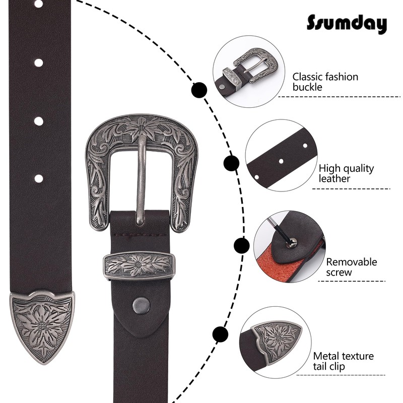 Ssumday Cinturones de piel occidentales de 1.1 pulgadas para mujer,