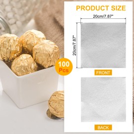 QUARKZMAN 100 Stück Folienbonbonverpackungen, 8 x 8 Zoll Schokoladenverpackungen, Aluminiumfolie für Karamellbonbonverpackungen Dekoration (Silber, Orangenschale)
