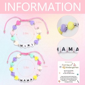 2pcs Mother Daughter Bead Bracelet Set,First Day of School Kindergarten Mama and Mini Matching Heart Bracelets First Grade Back to School Bracelet Gifts (MINI)