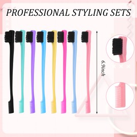 Oruola 8pcs Edge Control Brush, 8 Color Edge Brushes, Double-Ended Edges Brush for Hair, Suitable for Combing Bangs, Hairline, Hairline, Eyebrows and Eyelashes, Back Hairs or Parted Hairs