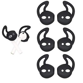 BLLQ Air Pods Earbuds Hook Covers - Anti-Slip Silicone Ear Tips Compatible with Air Pods 2 & 1, 3 Pairs Black
