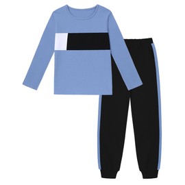 Glaoly Boys' Clothing Sets Contrast Color Round Neck Long Sleeve Sweatshirt and Casual Pants 2Pcs Winter Outfits Boys Clothes Size 10-12 Youth