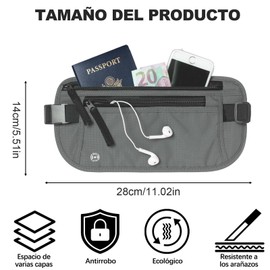Cinturón de Viaje con Tecnología Bloqueo RFID, con Cinturón Regulable y Hebilla Rápida, Bolsa de Cintura Ligera y Resistente al Agua para Viaje Correr Entrenamiento Senderismo y Viajar (Gris)