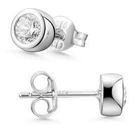 MATERIA by Matthias Wagner Zirconia Stud Earrings Silver 925 White – Women's Earrings Round Rhodium-Plated, Cubic Zirconia