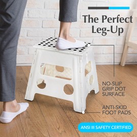 Handy Laundry Folding Lightweight Step Stool - Sturdy Enough to Support Adults and Safe Enough for Kids - Opens Easy with One Flip - Great for Kitchen, Bathroom or Bedroom (White - 13 inch)