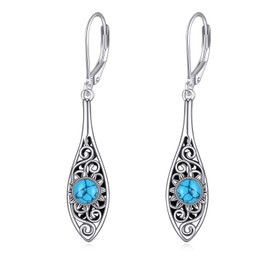 POPLYKE Sunflower Earrings for Women 925 Sterling Silver Turquoise Dangle Sunflower Jewelry Flower Leverback Earrings You are My Sunshine Turquoise Jewelry