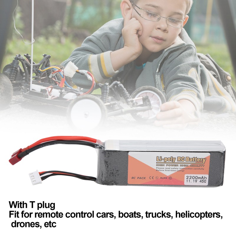 11.1V 2200mAh 3S 45C Lipo Battery Pack with T Plug
