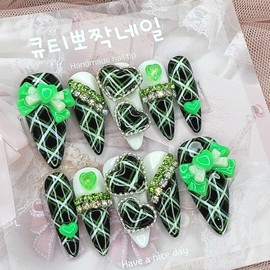 Green Gyaru Cosplay Handmade Nail Tips - Oval S / 그린 갸루 코스프레 수제네일팁 - 오벌S