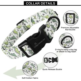 ARING PET Dinosaur Dog Collar-Cute Dog Collar for Small Dogs, Adjustable Comfortable Cotton Boy Dog Collars for Small Medium Large Dogs, X-Small