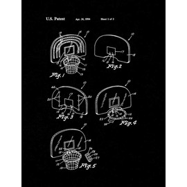 Illuminated Basketball Basket Rim and Illuminated Backboard Patent Print Black Matte (5" x 7") M10463