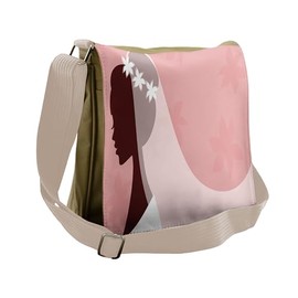 Ambesonne Pink White Messenger Bag, Bride Wedding Dress, Unisex Cross-body