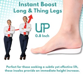 0.8 Inch Height Increase Shoe Inserts - Invisible Lift for All-Day Comfort - Perfect for Men and Women (White, 1-Pair)