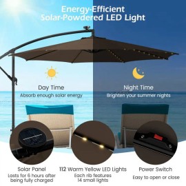 10 Feet Patio Offset Solar Umbrella with 112 LED Lights Solar Powered Product CategoryColor: Coffee Color