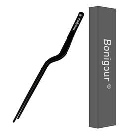 Bonigour 8 Inch Precision Offset Tweezers, Kitchen Culinary Stainless Steel Tongs, Curved Kitchen Cooking Multi-function Chef Precision Tweezer Tongs for Plating, Food Decorating and ect (Black)
