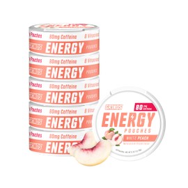 Grinds Energy Pouches - Natural Caffeine Pouches - Contains B-Vitamins, Sugar-Free, & 0 Calories - 80mg of Caffeine in Each Pouch - Peach - 6 Pack, 15 Pouches Per Can