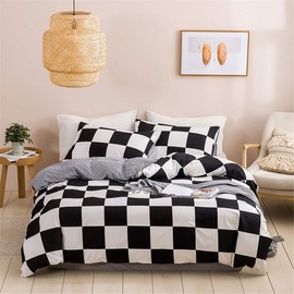 Manfei Plaid Duvet Cover Set Twin Size Black and White Grid Print Bedding Set 2pcs for Kids Boys Teens Room Decor, Geometric Checkered Comforter Cover Modern Style Quilt Cover with 1 Pillowcase