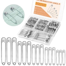 MASPHY Set di 500 spille da balia, 5 misure, robuste spille da balia