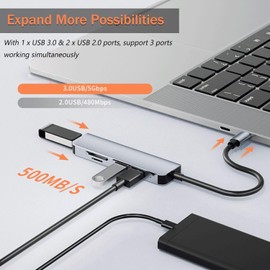 USB C Hub, Aluminum USB 3.0 Hub with SD/TF Card Reader, VIENON 5 in 1 USB Data Hub USB Splitter for MacBook, PC, Laptops, Printer,Surface Pro, USB Flash Drives and More