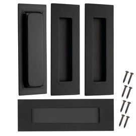 Kindoodos Recessed Door Handles Finger Flush Pulls, 6 Inch Black Pocket Door Pull Hardware, Rectangular Stainless Steel Sliding Closet Door Handles (4 Pack)