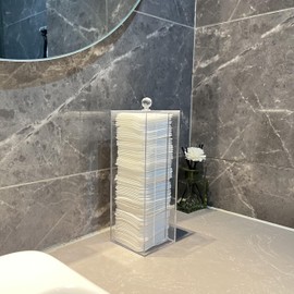 JHJFRAWY Acrylic Clean Pad Storage Box for Clean Skin Club, Cotton Pad Dispenser, Square Rounds Cotton Pad Holder (Pad Not Included) - Vertical with Lid