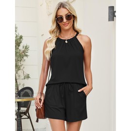 Rapbin Black 2 Piece Set for Women High Neck Halter Tops Casual Pleated Sleeveless Beach Clothes XL