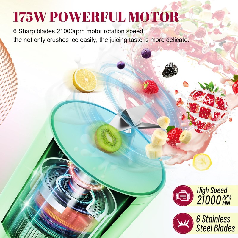 Portable 14OZ Juicer， High-Powered at 175W for Smoothies, Ice Blending,