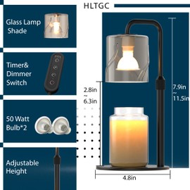 Candle Warmer Lamp with Timer Dimmer, with 2 Bulbs,Adjustable Height, for Mom,Birthday Gifts for Women,for Yankee Jars,for Room Home Decor (Grey)