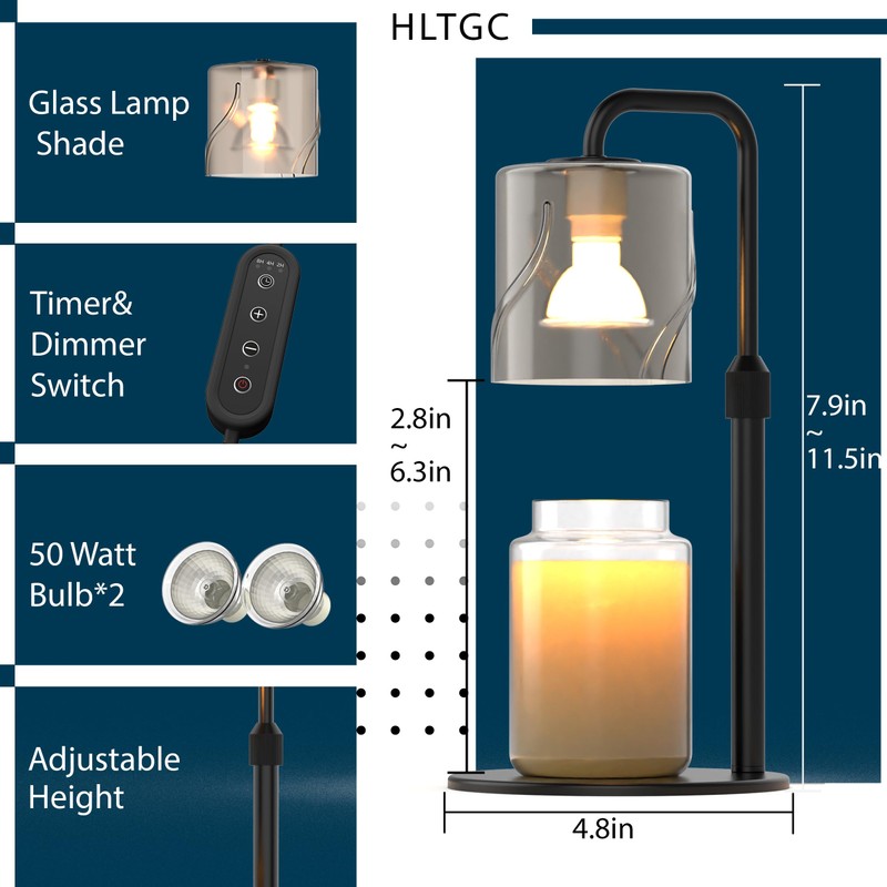 Candle Warmer Lamp with Timer Dimmer, with 2 Bulbs,Adjustable Height,