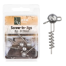 Zite Fishing Screw-In Jigs 5-20g Pack of 5 | Screw Jig Heads Lead Durable Predator Fishing | Screw Spiral Rubber Fish System | Corkscrew Screw Jig Heads Pike, Zander, Perch Fishing (5g)