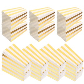 Toyvian 24pcs Striped Popcorn Boxes, Gold and White Popcorn Treat Boxes Small Popcorn Containers Paper Popcorn Boxes for Party Supplies
