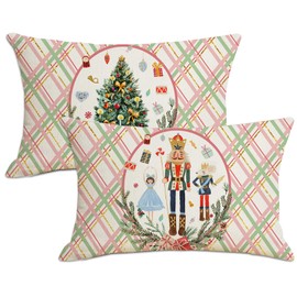 Pack of 2 Christmas Cushion Covers Rectangular, Christmas Cushion Cover Jute, Cushion Cover Christmas Decoration Indoor, Christmas Decoration American Winter Cushion Nostalgia Sofa Bed Car Bedroom (B,