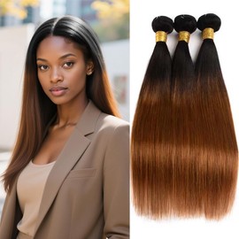 Biliisyff 1B30 Bundles Ombre Straight Human Hair Bundles Two Tone Balck And Light Brown Bundles Soft And Healthy Brazilian Remy Hair Extensions 3 Bundles Hair Weave Extensions 24 26 28 Inch