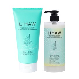 LIHAW Rihau All-in-One Gel (17.6 oz (500 g) + Moist Cleansing Gel (300 g) (4 Types of CICA Extract x Dense Ceramide) W Cleansing No Need for Face Wash + 2 in 1 Set of 2 in 1 (All-in-One Gel +