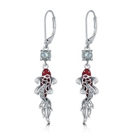Goldfish Earrings Silver 925 Fish Drop Earrings Goldfish Jewellery Gift Women, Sterling Silver, No Gemstone