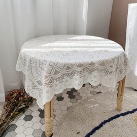 Formemory Lace Tablecloth Floral Pattern Wedding Party Scandinavian Style Embroidery Table Decoration Sewing Fabric DIY Raschel Lace (90*90)