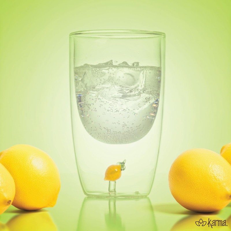 Karma, 10 Oz 3D Glass Cup, Cocktail Tumbler, Juice Glass,