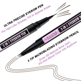 LAVONE Eyebrow Pencil, 2-In-1 Waterproof Eyebrow Pen, with 3 Tip Microblading Eyebrow Pen and Ultra-Precise Brow Pencil, Dual-ended Eyebrow Brush, for Eyebrow Makeup