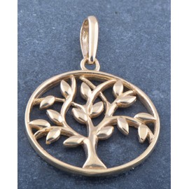 Vinali 14K Solid Yellow Gold Womens Round Celtic Tree of Life Charm Pendant Ladies Dainty Tree of Life Pendant
