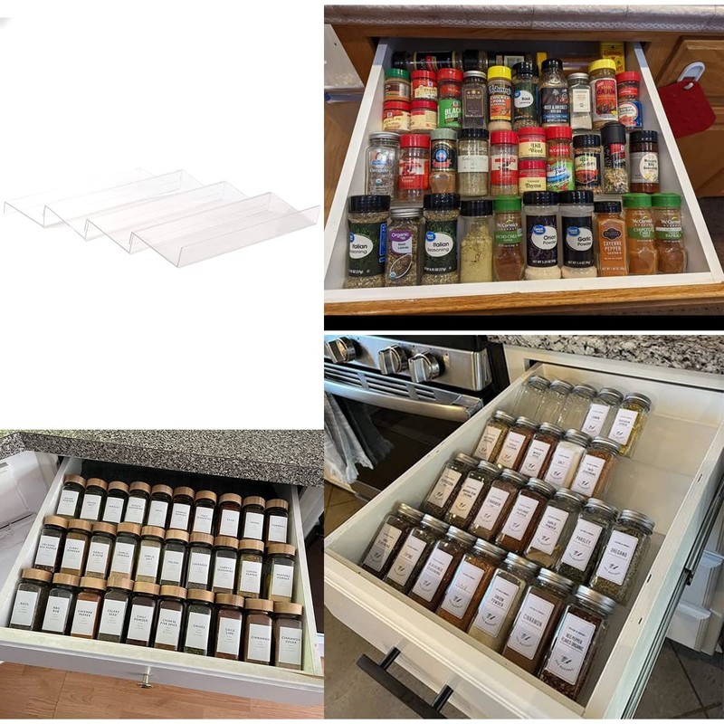 AyeVision Set of 4 Spice Jars Rack Plastic Drawer Organizer