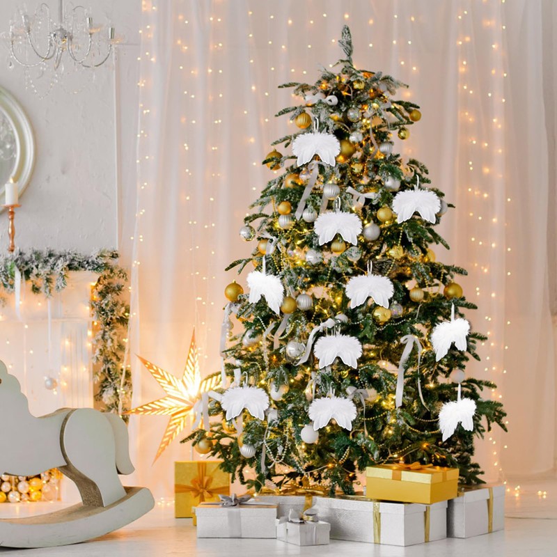 Becellen 10Pcs Christmas Tree Decorations, White Mini Christmas Angel Wings