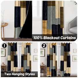 Wood Print Retro Blackout Curtains for Bedroom Living Room 84 inch
