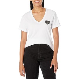 A | X ARMANI EXCHANGE Women's Collegiate Capsule V Neck Logo Patch Tee, White